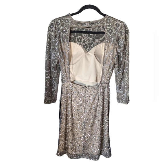 Vintage 1990 SCALA Hand Beaded Floral Sequin Sheer Tone Cocktail Evening Dress - Picture 5 of 7